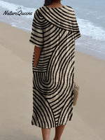 Women's Geometric Hand Drawn Circle Line Pattern Print Flowy Dress