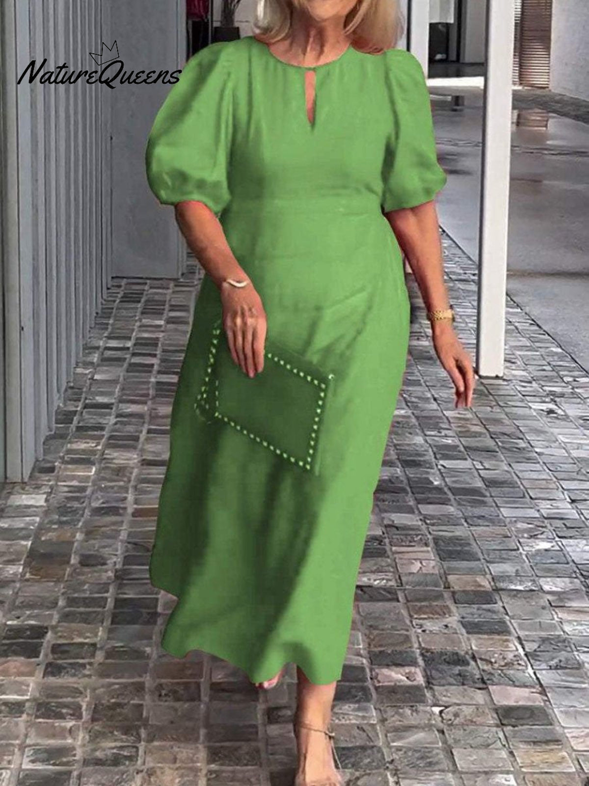 Women's Solid Color Loose Elegant Casual Puff Sleeves Dress