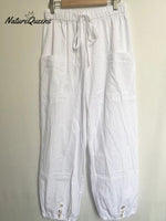 High - Waisted Buttoned Cotton And Linen Pants Cropped White / S