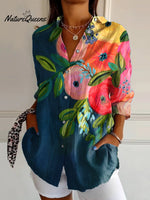 Women'sFloral ArtPrint Casual Cotton Shirt
