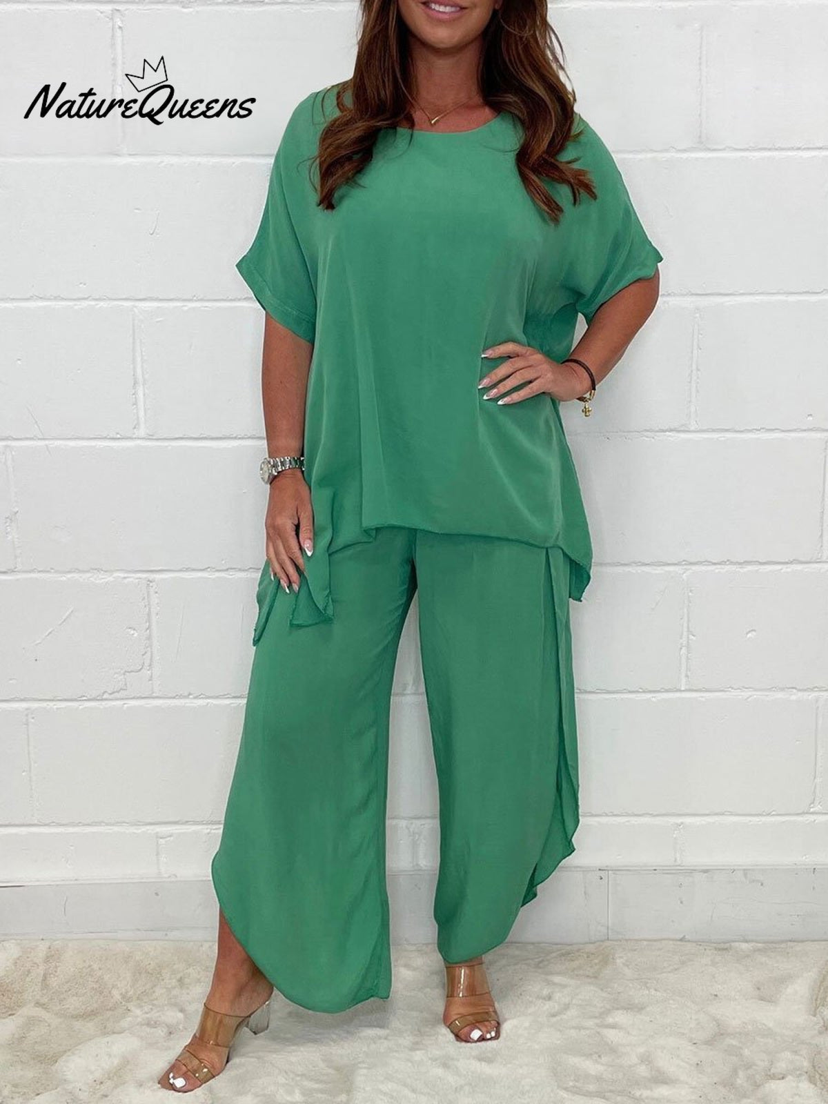 Women's Solid Color Cotton And Linen Short-sleeved Two-piece Suit