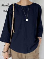 Women's Solid Color Loose Elegant Casual Cotton And Linen T-Shirt