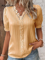 Women's Hollow Short Sleeve European and American Dress Shirt