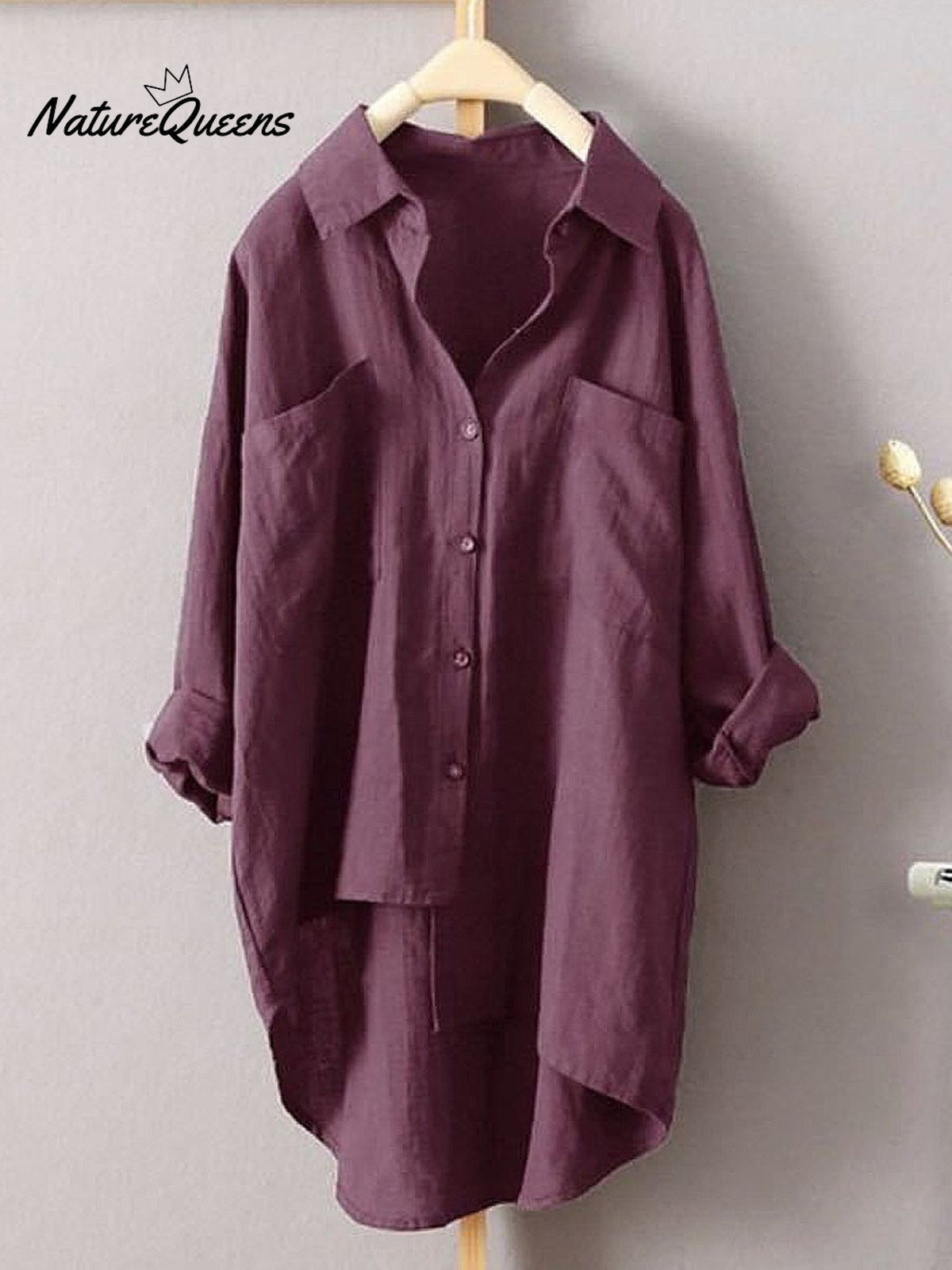 Women's Solid Color Loose Elegant Casual Cotton And Linen Shirt