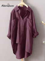 Women's Solid Color Loose Elegant Casual Cotton And Linen Shirt