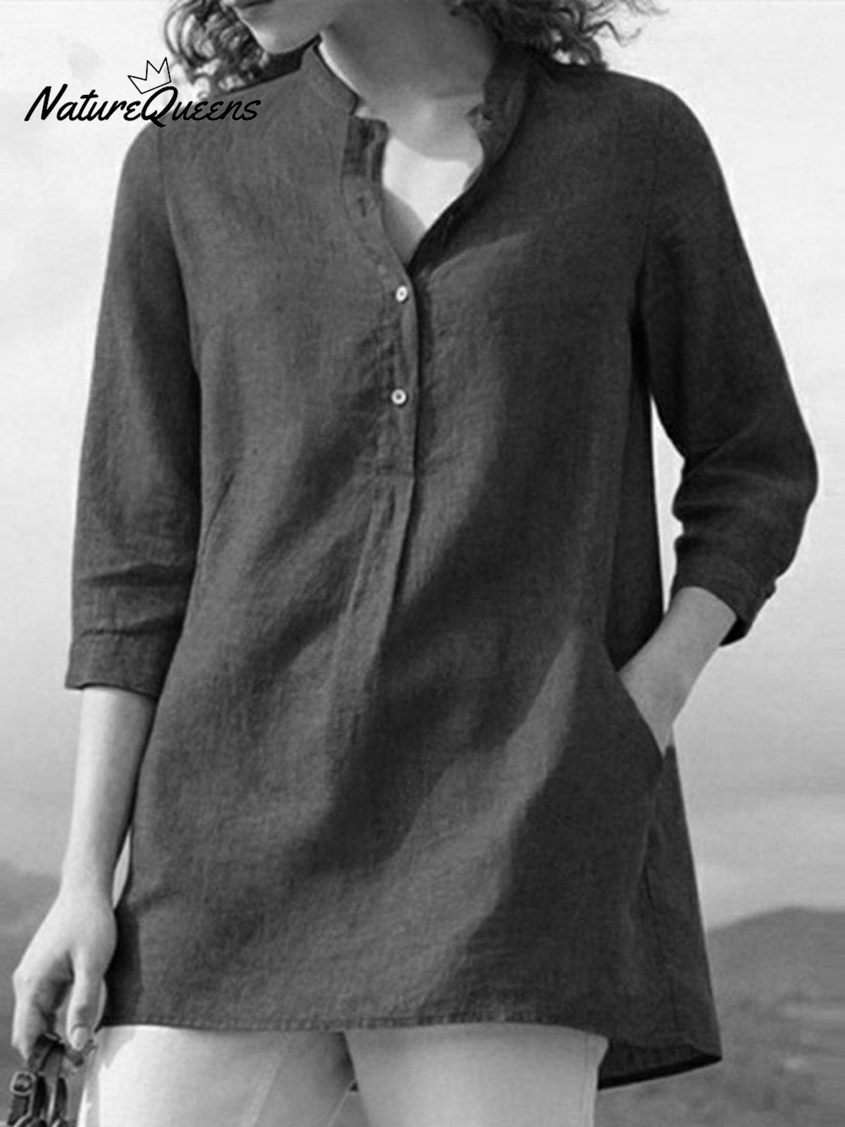 Women's Solid Color Loose Elegant Casual Cotton And Linen Shirt