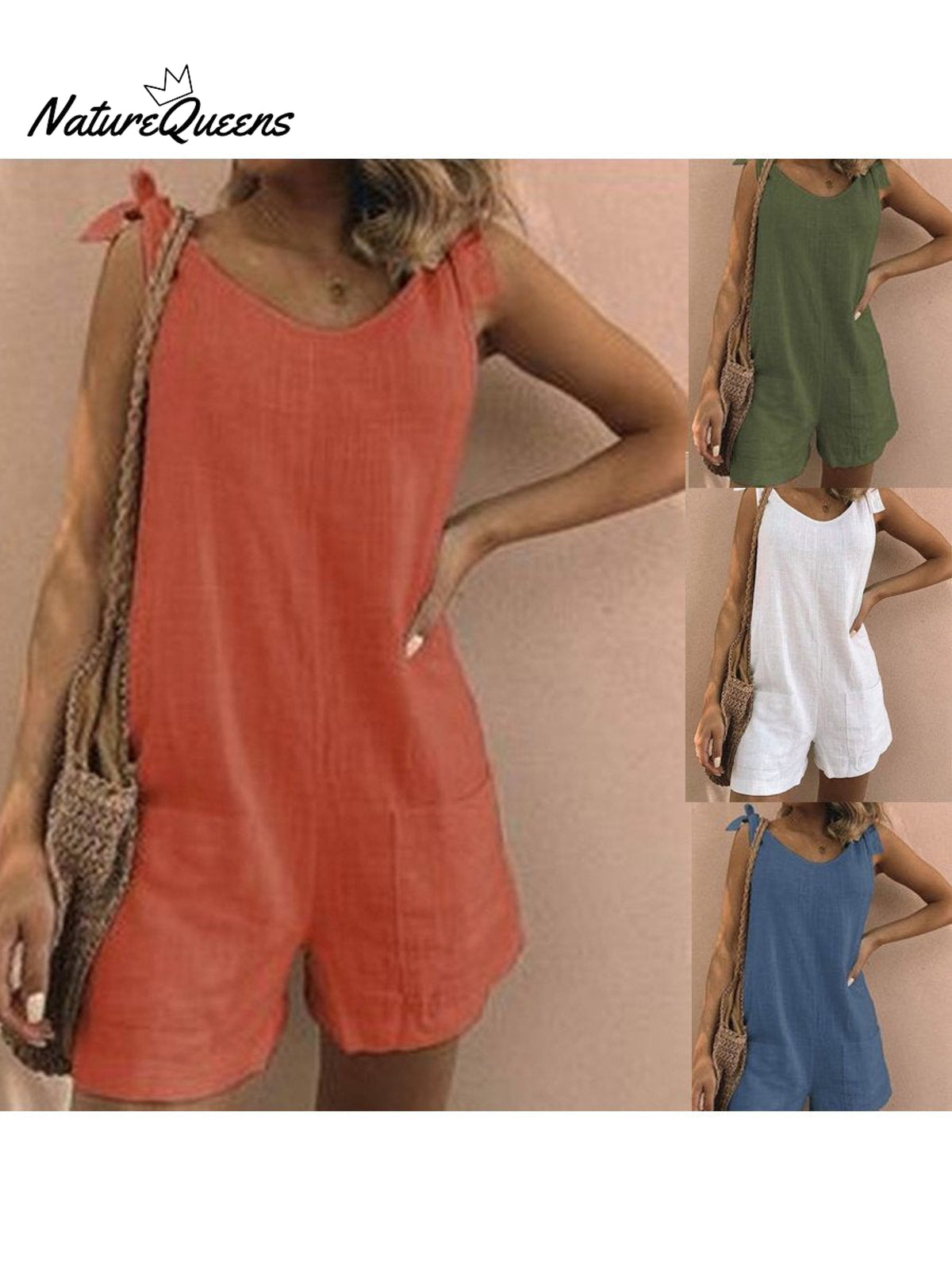 Women’s Cotton Overalls Casual Sleeveless Shorts Romper Jumpsuit