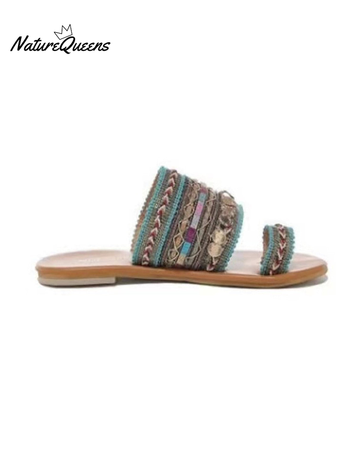 Women’s Set - Toe Bohemian Ethnic Slippers Green / 36