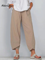 Women's Solid Color Loose Elegant Casual Simple Cotton And Linen Ninth Pants