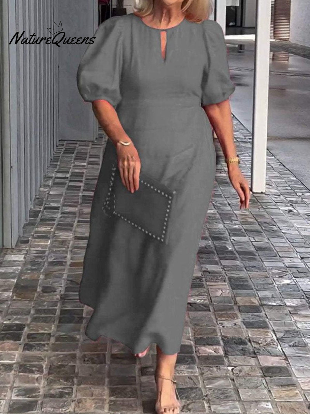 Women's Solid Color Loose Elegant Casual Puff Sleeves Dress