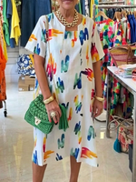 Rainbow Splatter Print V-neck Midi Dress