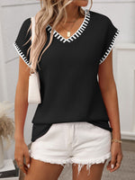 Women's V-neck Short-sleeved Striped Knitted Sweater Vest