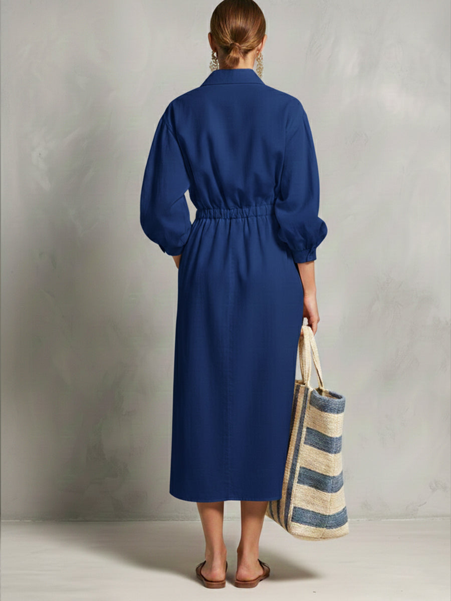 Linen And Cotton Dress With Drawstring Waist