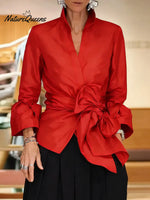 Women's Solid Color Stand-collar Long-sleeved Casual Loose-fitting Cotton And Linen Cardigan Top.