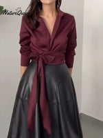 Women's Tie-front Cotton Long-sleeved Shirt