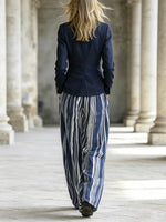 Women's Art Comfortable Casual Long Sleeve Top And Striped Pants Cotton Linen Two-piece Set