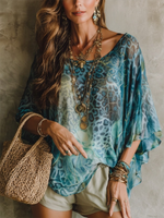 Sexy Artistic Leopard Print Chiffon Top