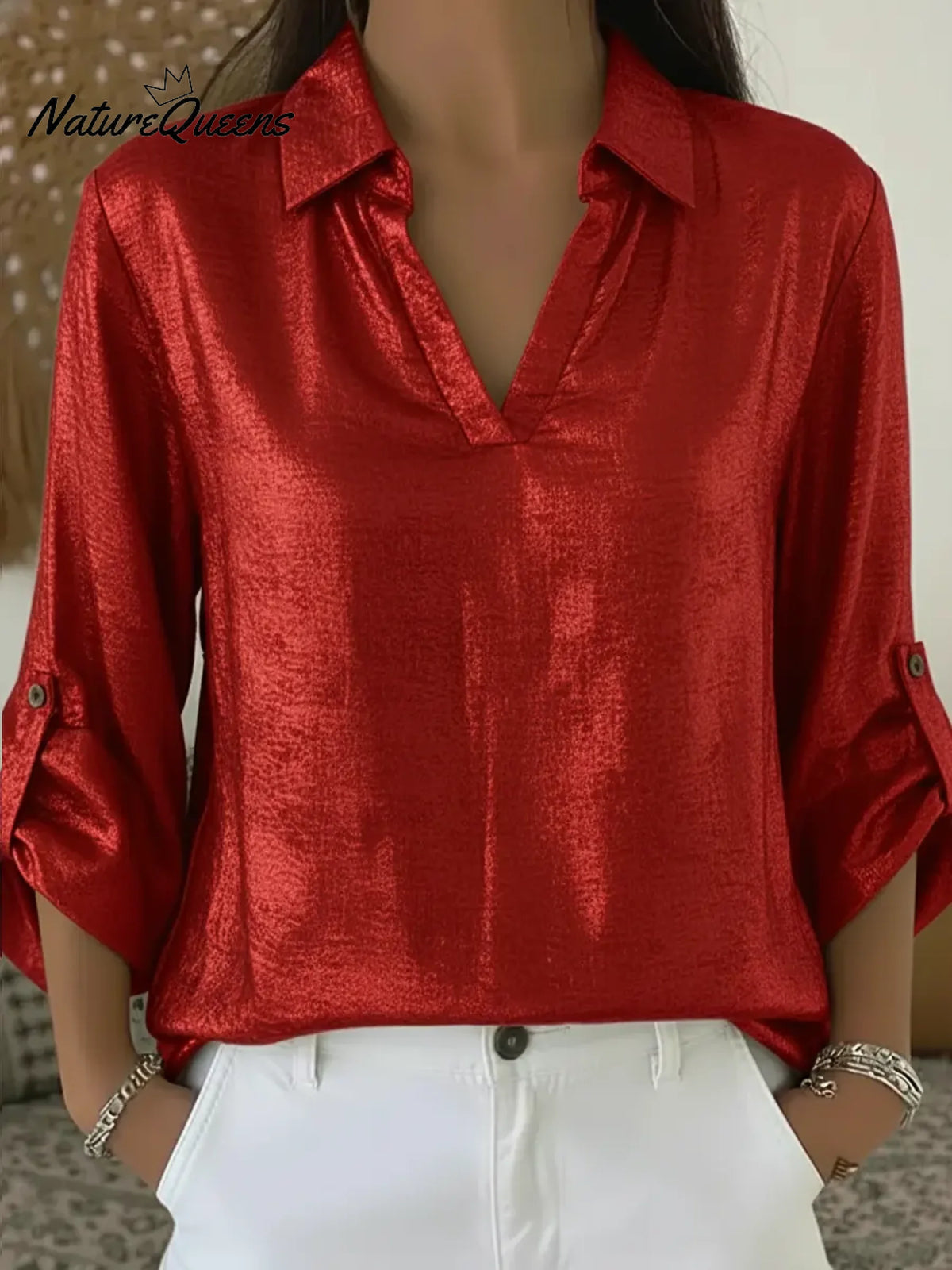 Women's V-neck Satin Shirt