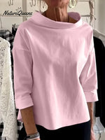 Women's Solid Color Stand Collar Long-sleeved Casual Loose Cotton Shirt