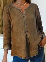 Women's V-neck 3/4 Sleeve Casual Loose Denim Top