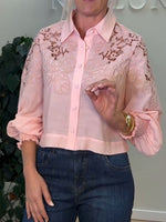 Women's Openwork Embroidered Collared Shirt
