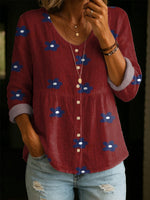 Retro Floral Print Long-sleeve Button-up Shirt