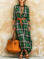 Women's Striped Elegant Art Casual Long Sleeve Cotton Linen Dress
