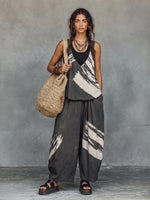 Casual Brushstroke Print Cotton Two-piece Set