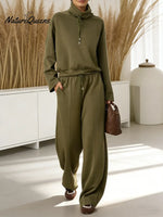 Women's Solid Color High-neck Drawstring Long-sleeve Casual Loose-fitting Sweatshirt