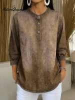 Women's Stand-collar 3/4 Sleeve Casual Loose Denim Pullover