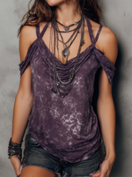 Sexy Boho Tie-dye Off-shoulder Cotton Shirt Top