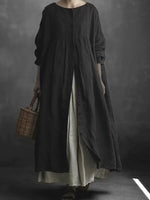 Women's Solid Color Art Casual Long Sleeve Cotton Linen Dress