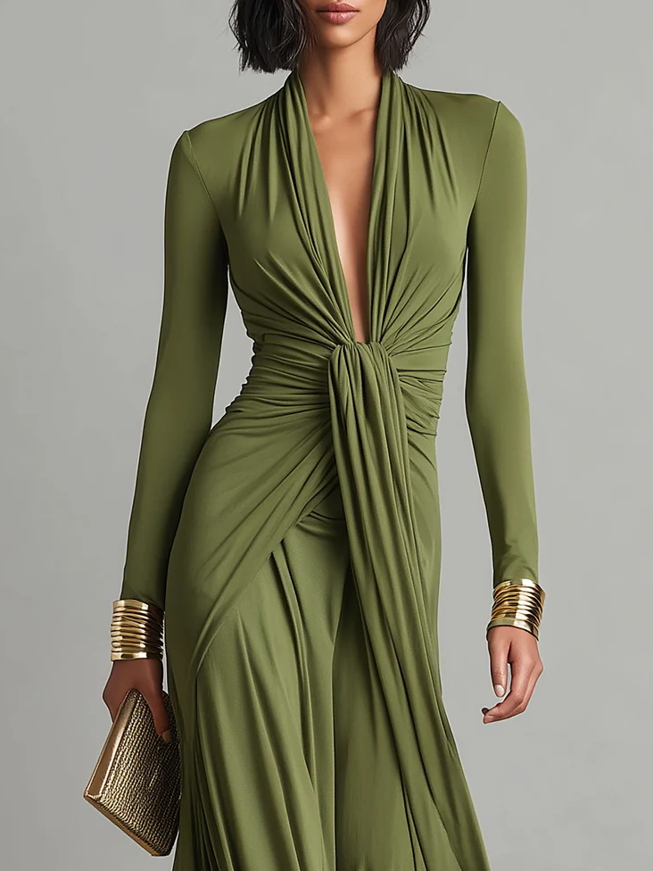 Elegant V-neck Stretchy Vacation Maxi Dress