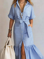 Women's Striped Pattern Art Casual Stylish Cotton Linen Dress