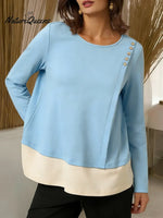 Women's Crew Neck Long Sleeve Casual Loose Color Block Sweatshirt