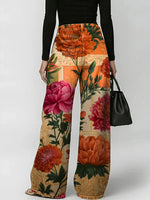 Women's Floral Pattern Art Print Casual Stylish Denim Pants