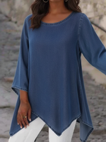 Casual Loose-fitting Denim Cotton Top