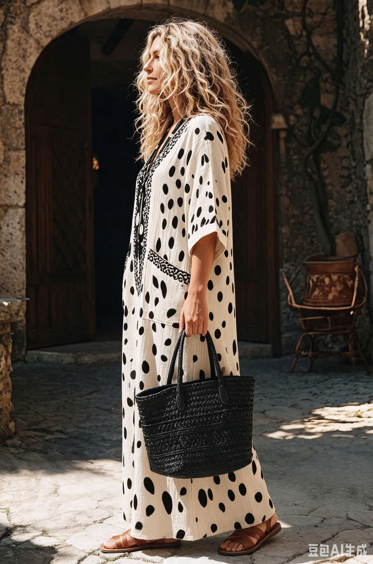 Breathable Cozy Polka-dot Cotton-linen Boho Dress