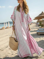 Women's Vintage Striped Art Casual Cotton Long Dress