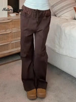 Women's Color-blocked Wide-leg Casual Pants With Elastic Waist And Drawstring Drawstring.