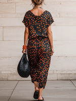 Casual & Cozy Polka-dot Cowl-neck Top And Pants Two-piece Set