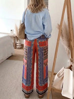 Pantalones de mujer con estampado estilo hippie y cintura elástica