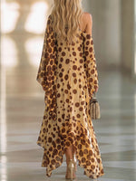 Women's Polka-dot Print Off-shoulder Long-sleeve Loose Casual Chiffon Dress