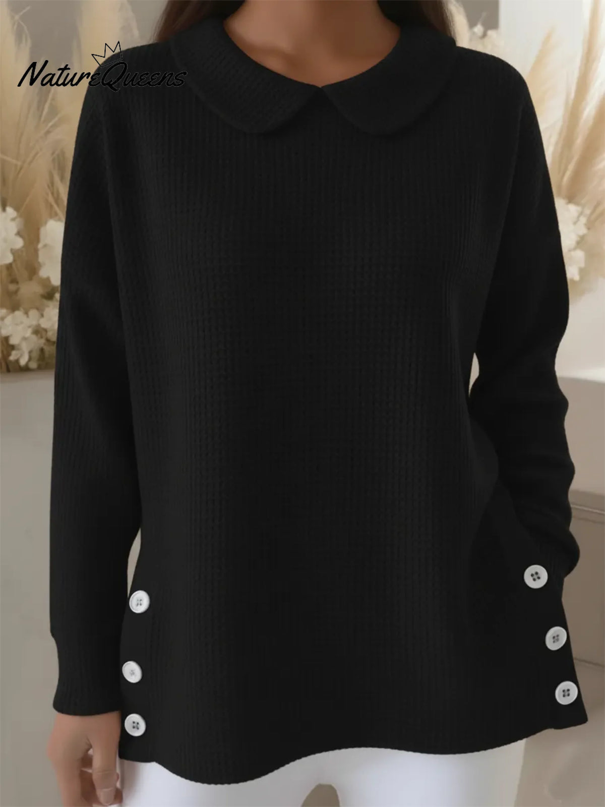 Retro Peter Pan Collar Waffle Knit Sweatshirt