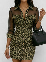 Stylish & Sexy Spliced chiffon Leopard Print Mini Dress