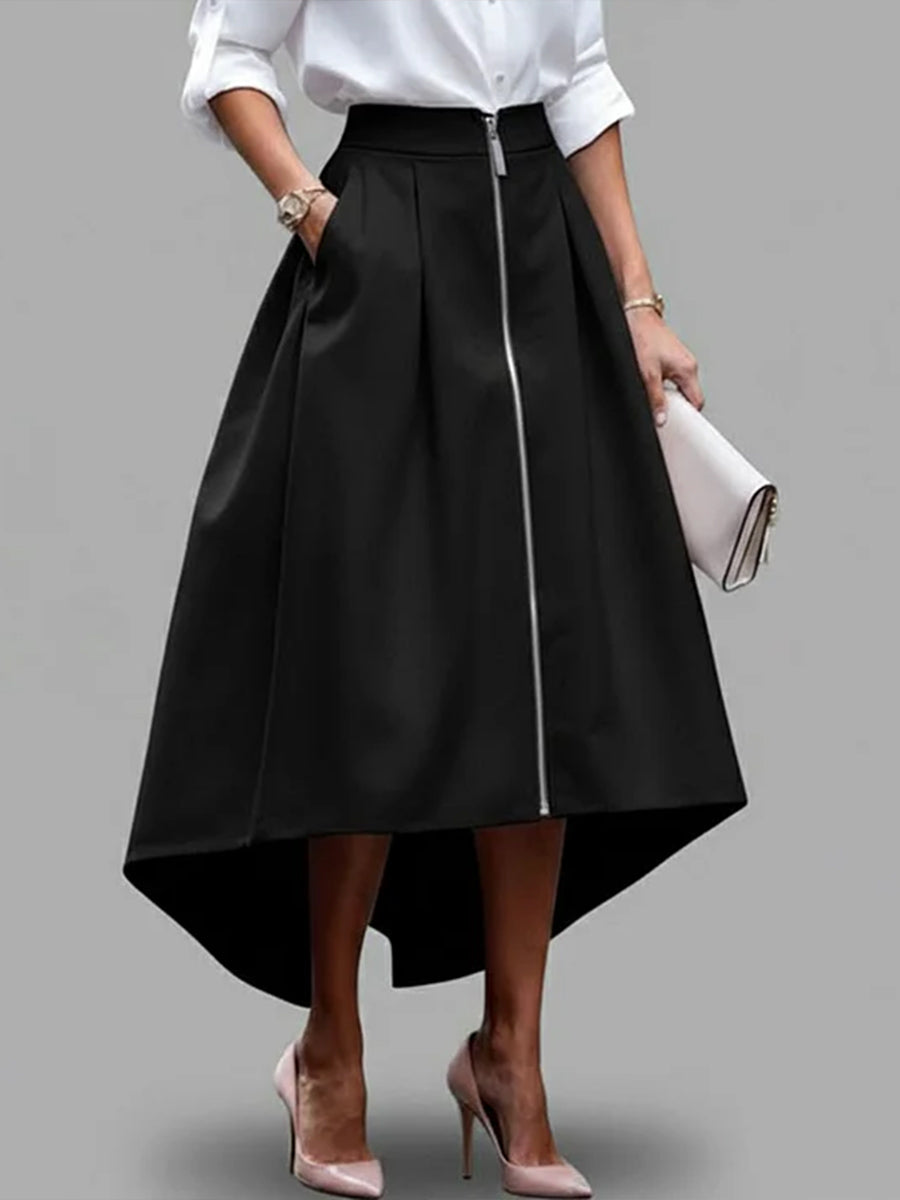 Women's Solid Color High-waisted Casual Loose Cotton Skirt