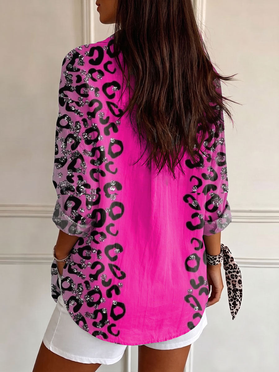 Women's Gradient Leopard Print Casual Long-sleeve Shirt