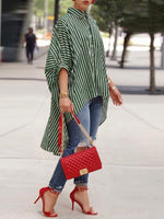 Loose-fit Casual Striped Shirt With High-low Hem