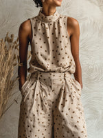 Polka-dot Stand-collar Sleeveless Top + Wide-leg Pants Set