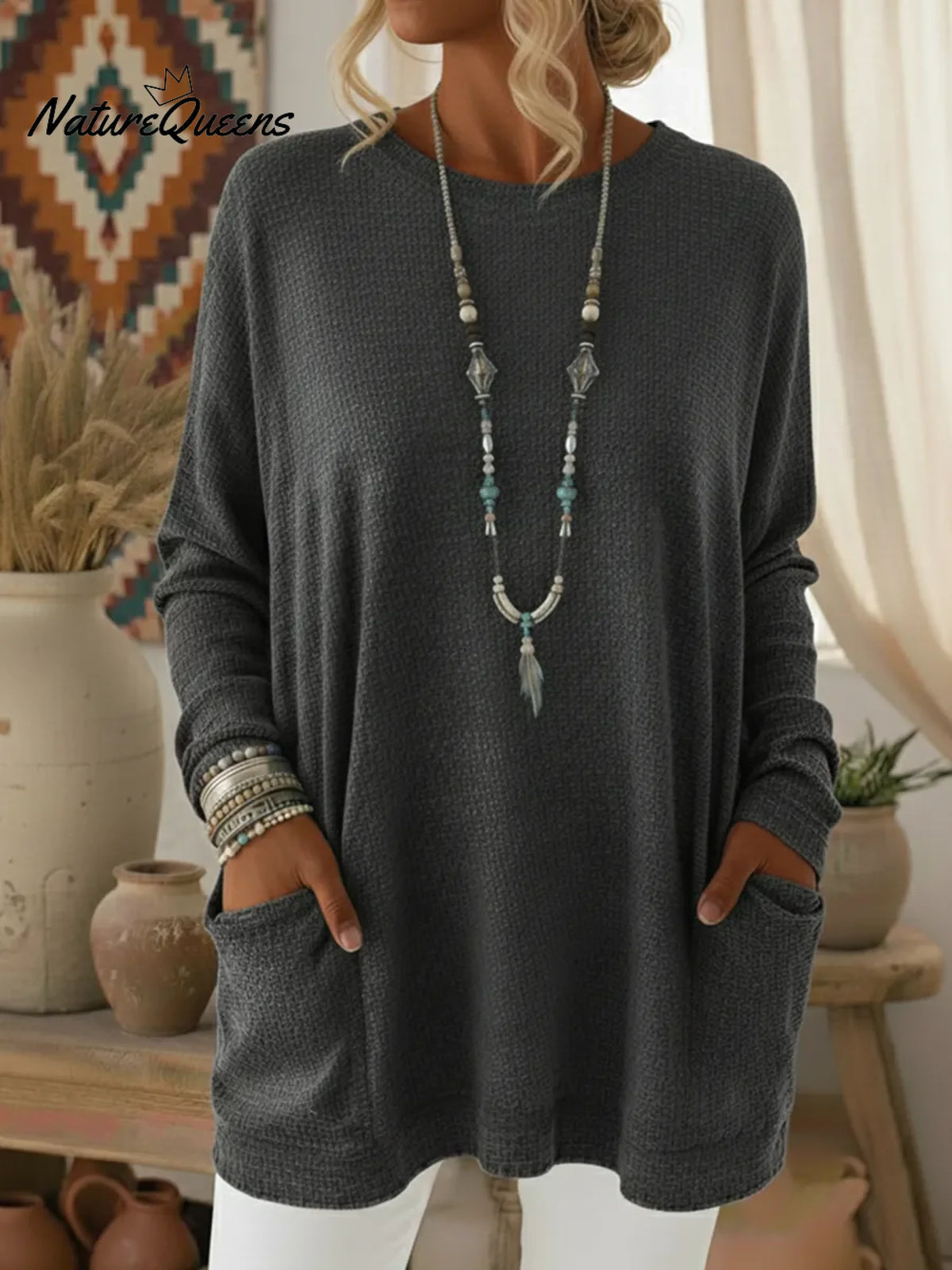 Casual Cozy Loose Denim Cotton Pocket Top